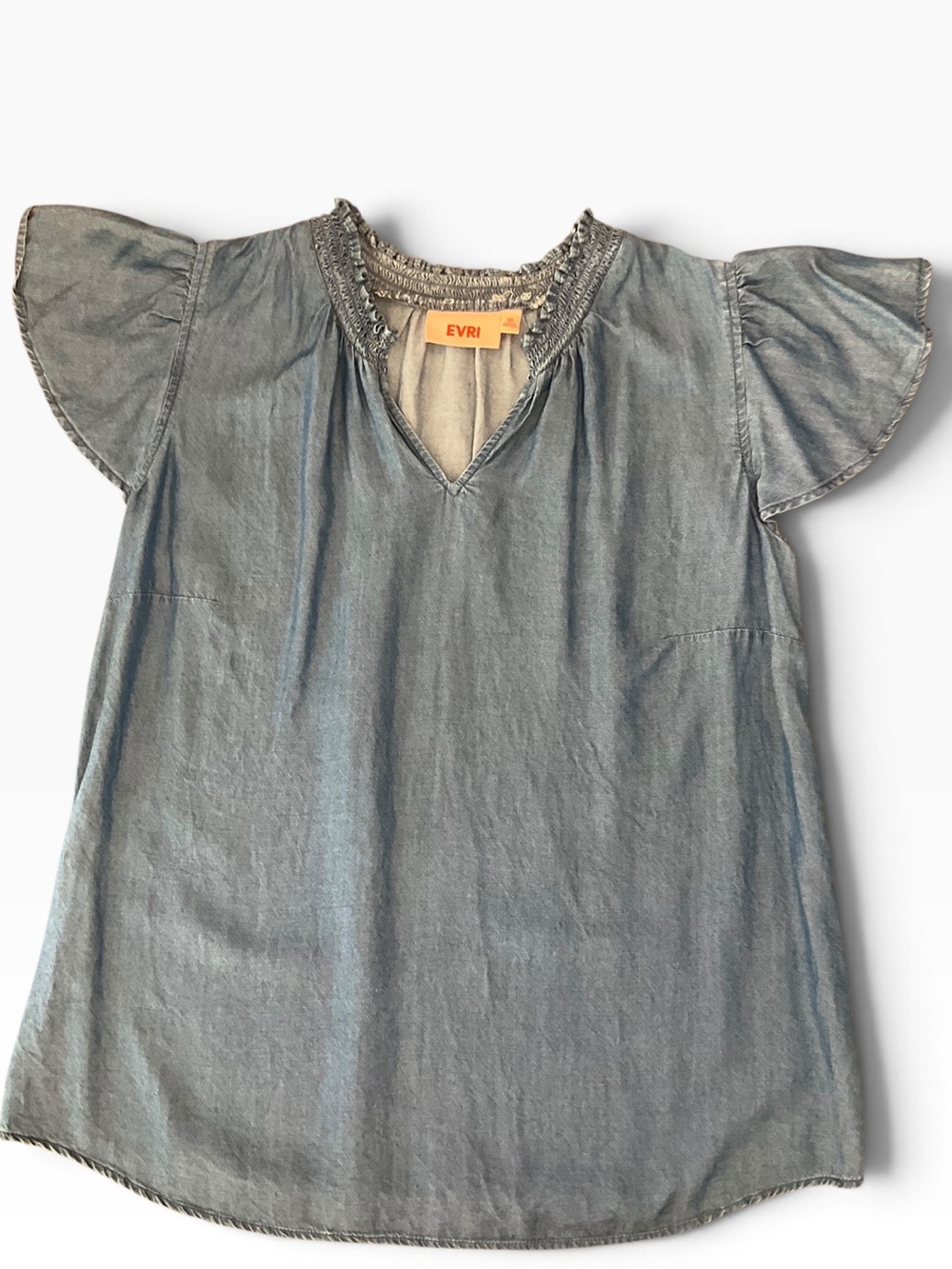 EVRI Chambray Flutter-Sleeve Tunic Blue Size OX EUC